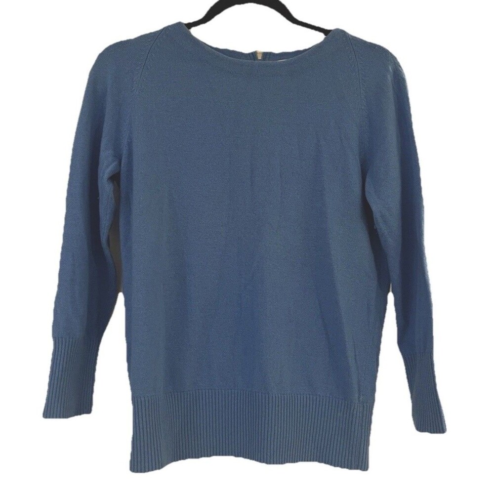 Diane Von Furstenberg Sweater Light Blue Wool Cashmere Sweater Zip Back Medium M